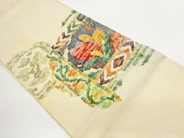 Hand Woven SILK Nagoya Obi with Abstract Flower Pattern